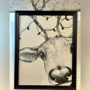 Christmas reindeer with Christmas lights 8x10” framed print